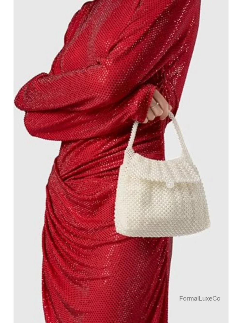 Imitation Pearl Bucket Evening Bag with Flap Closure for Party Wedding